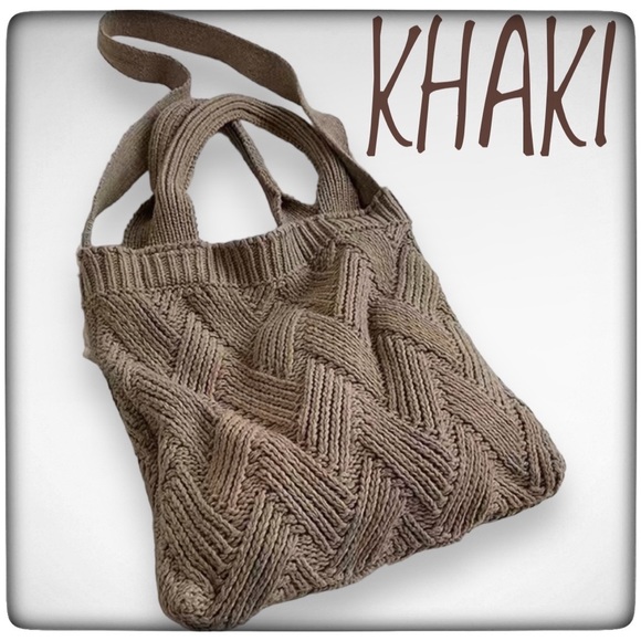 Boutique Handbags - NEW Bohemian Soft Knit Handbag w/ shoulder strap Versatile Foldable Color KHAKI